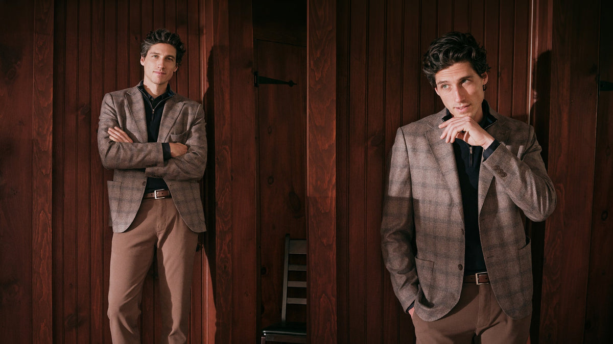34 Heritage fall plaid coat and tan trousers