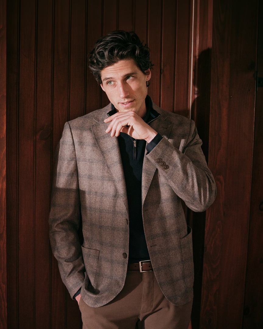 34 Heritage plaid sport coat and tan trousers