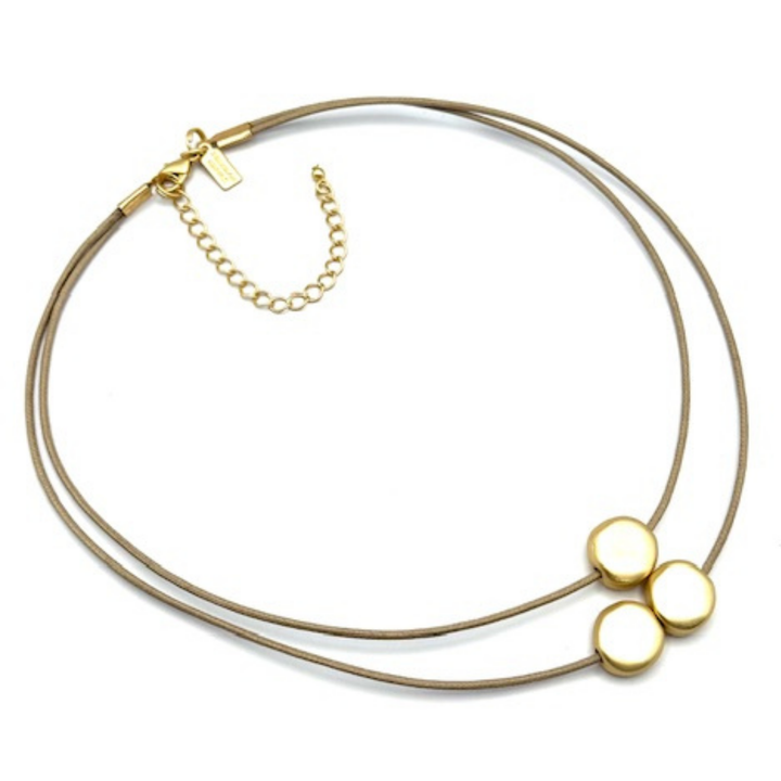 Gold Bead Necklace On Natural Waxed Linen Cord