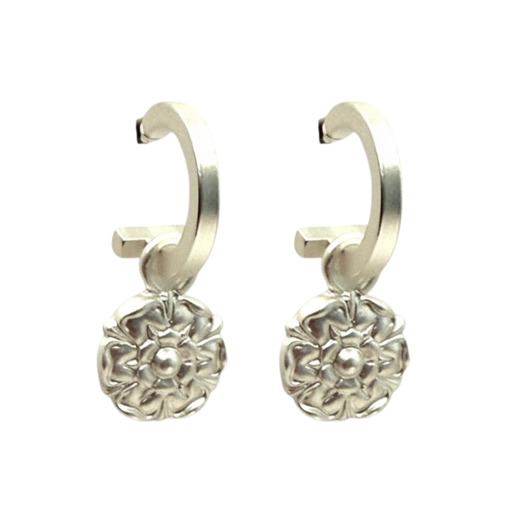 Matte Gold Hoop and Matte Gold Flower Charm Earrings