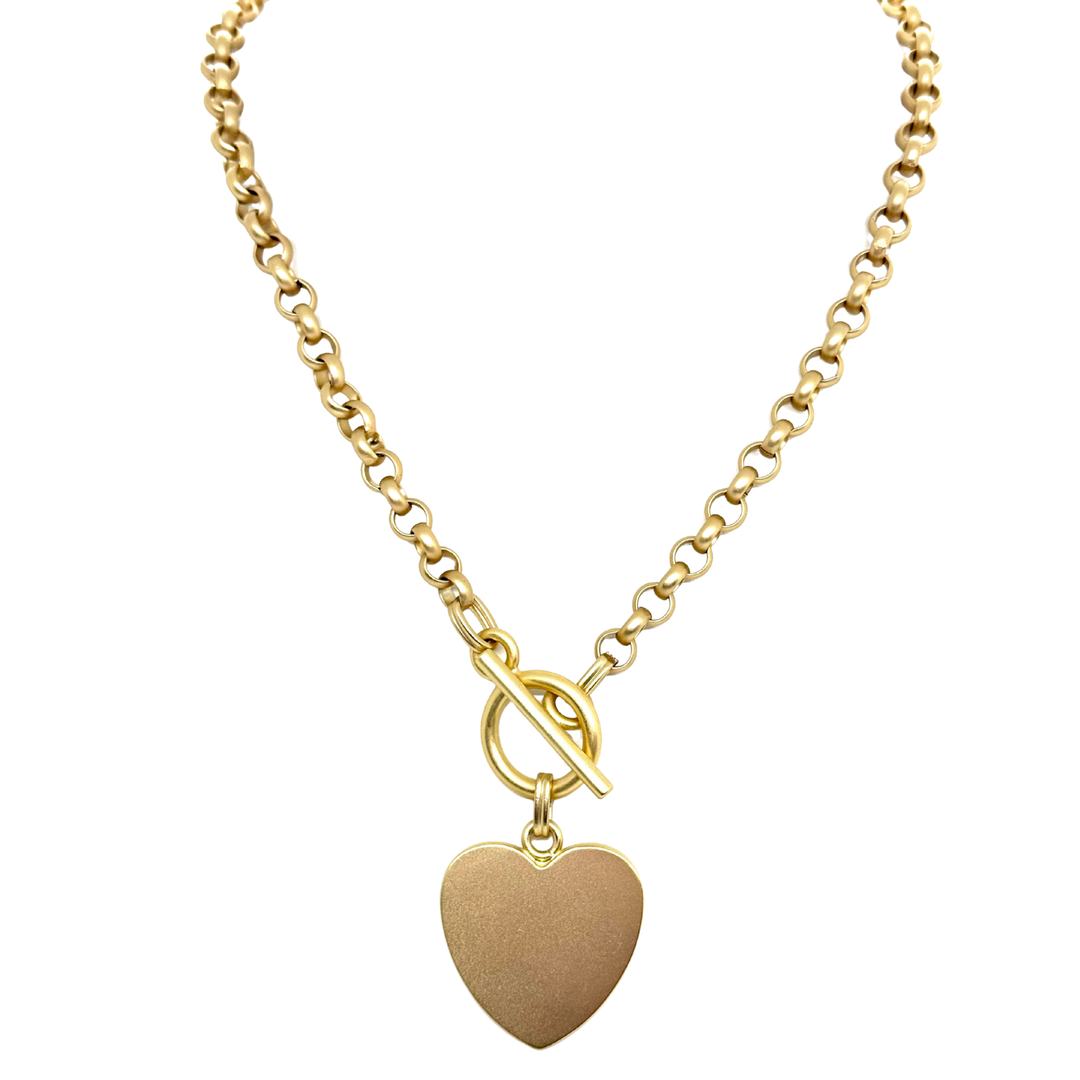 Matte Silver Heart Pendant On Rolo Chain
