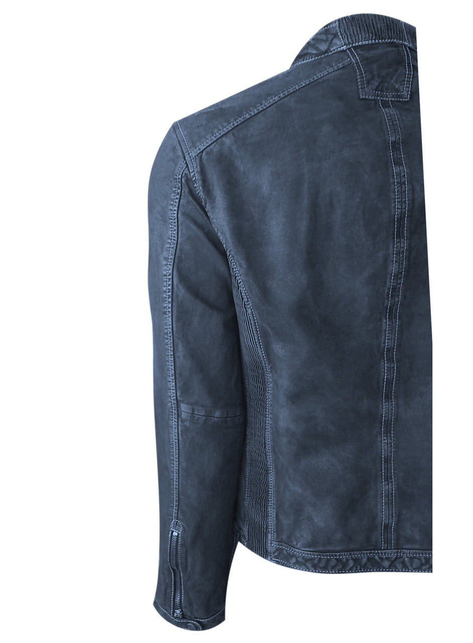 Garment Dyed Leather Jacket - Indigo