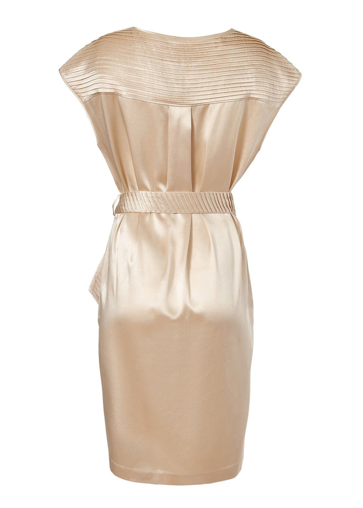 Sateen Short Pleated Dress In Champagne