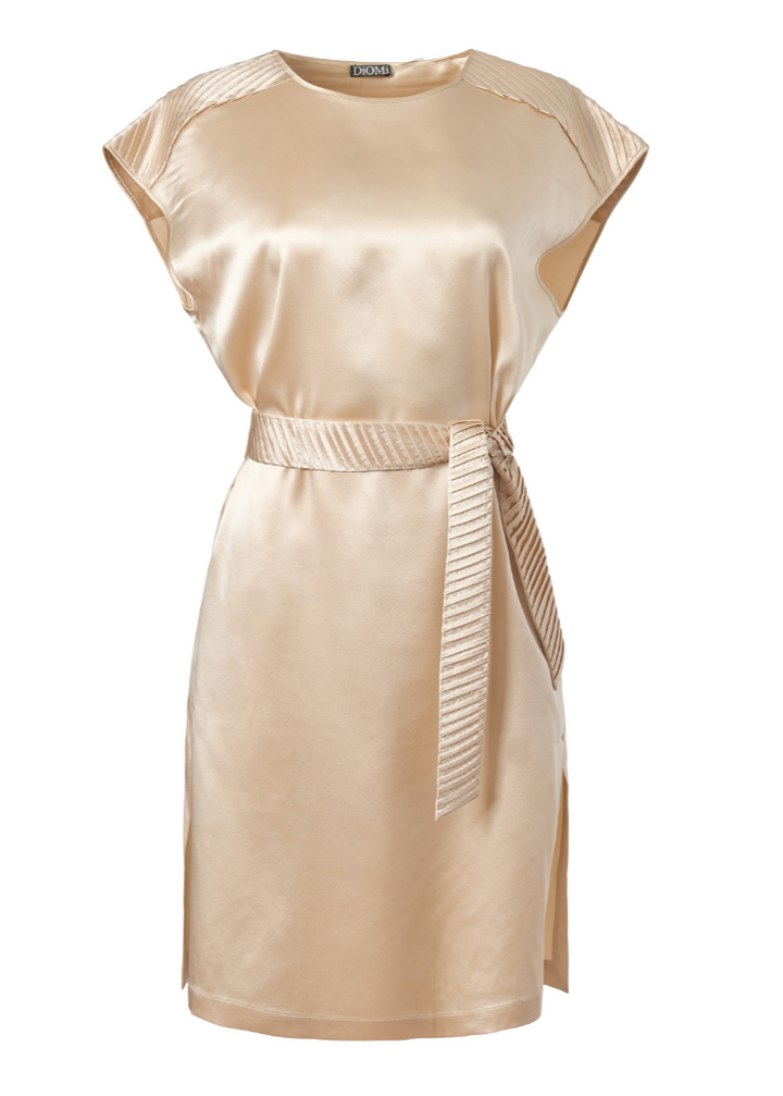 Sateen Short Pleated Dress In Champagne