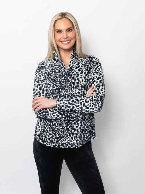 Jungle Jacquard Quarter Zip Neck Top