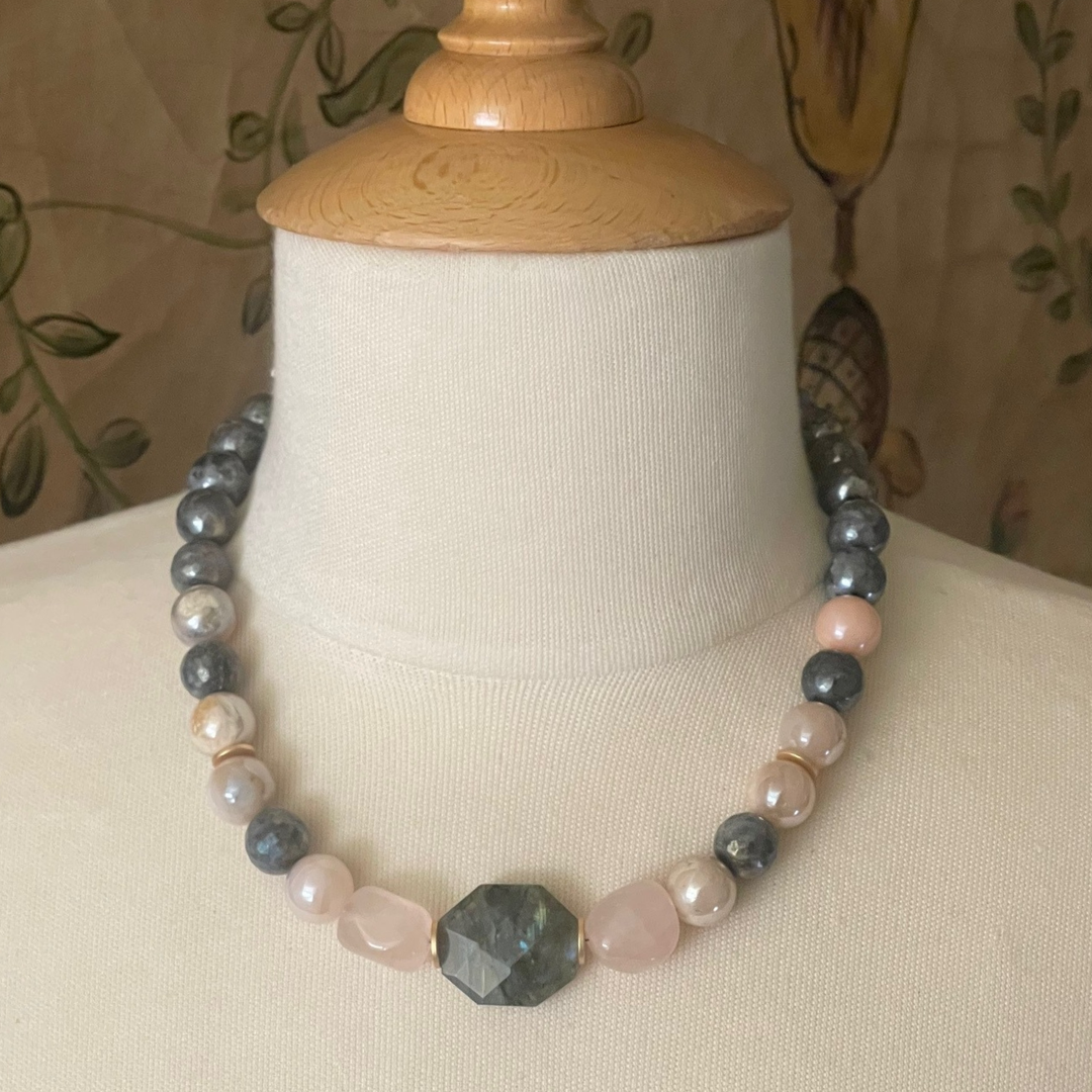 Labradorite, Natural Opal And Rose Quartz Necklace