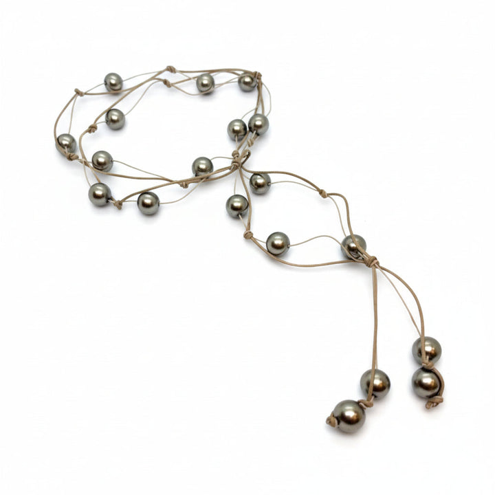 Taupe Pearl Floating Lariat