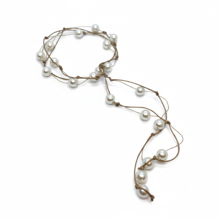 White Pearl Floating Lariat On Natural