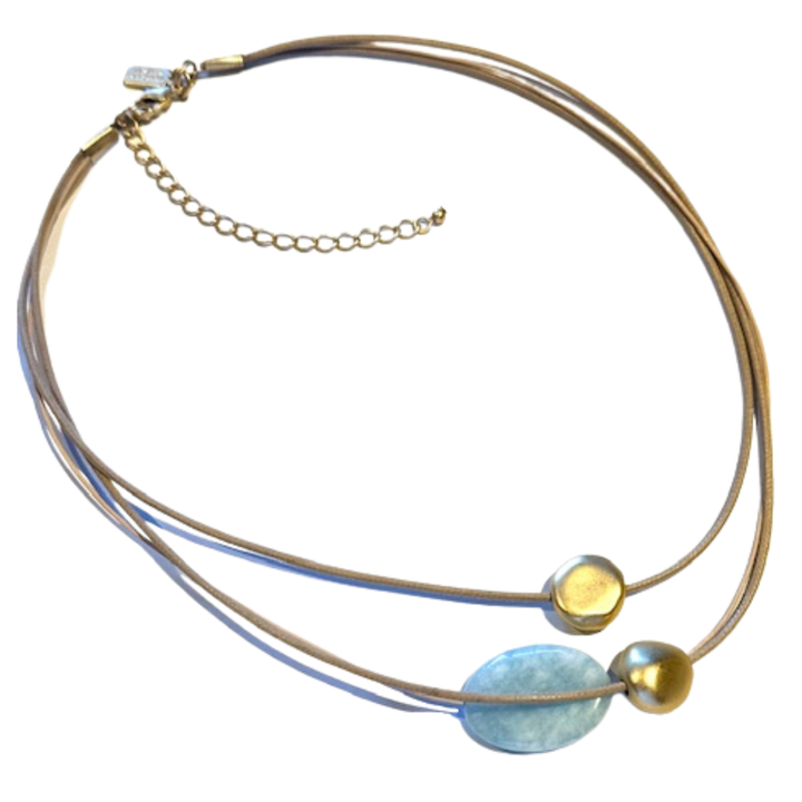 Blue Larimar And Matte Gold Necklace