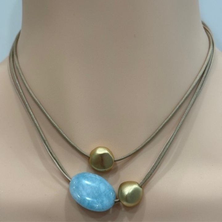 Blue Larimar And Matte Gold Necklace