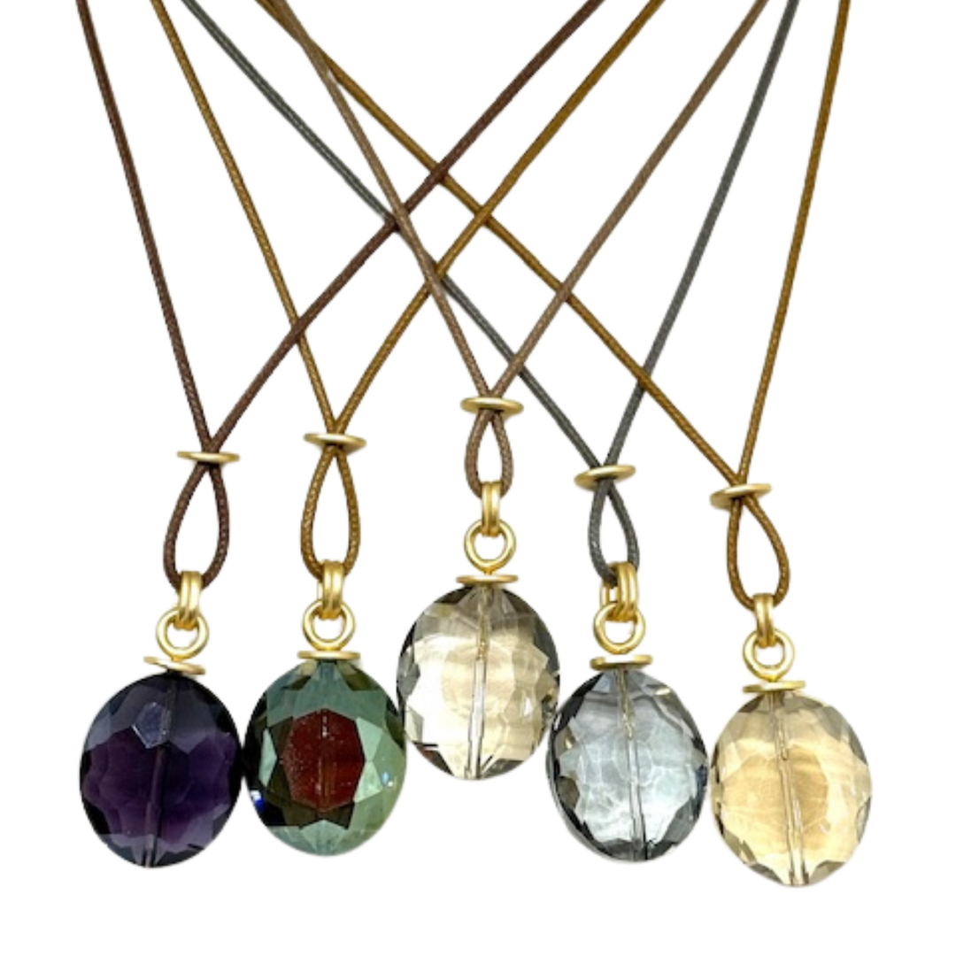 Large Smoke Topaz Oval Crystal on Chocolate Linen Necklace