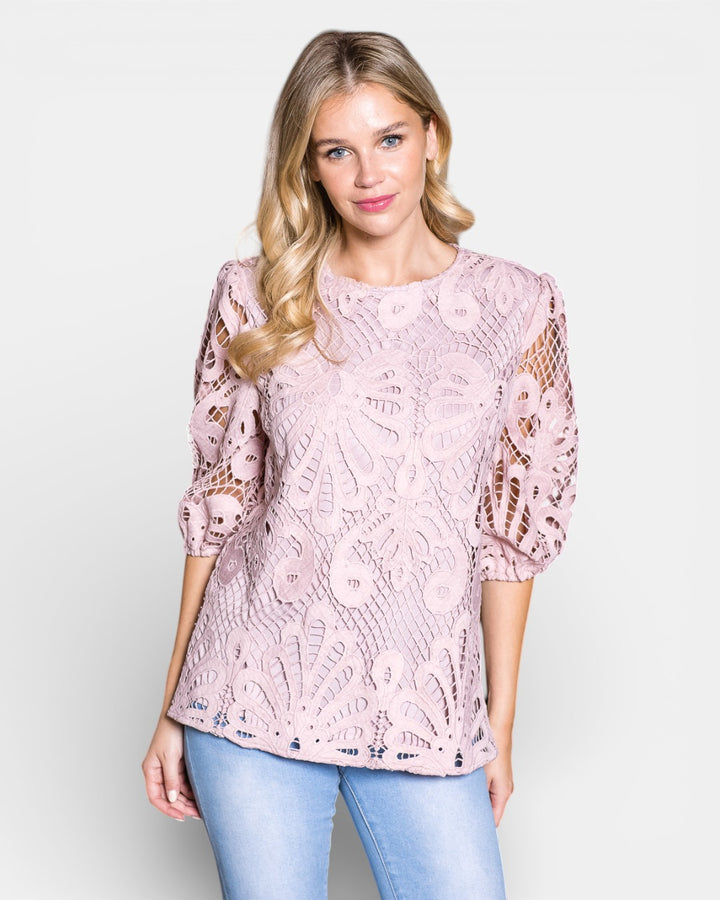 Lily Woven Lace Top 33005LA / Mauve / XS