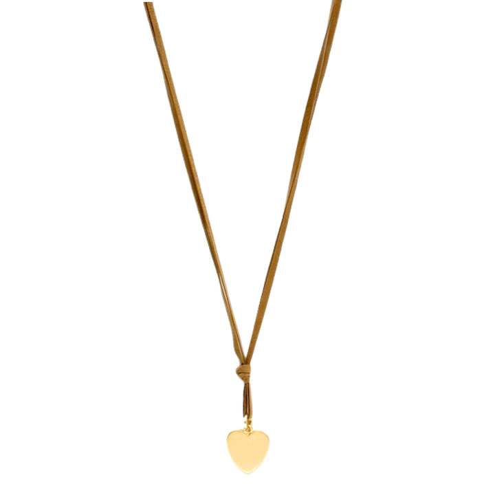 Long Bronze Suede With Heart Pendant Necklace