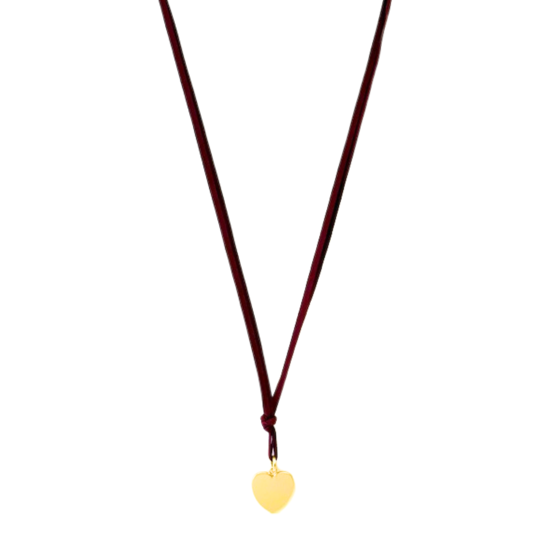 Long Burgundy Suede With Heart Pendant Necklace