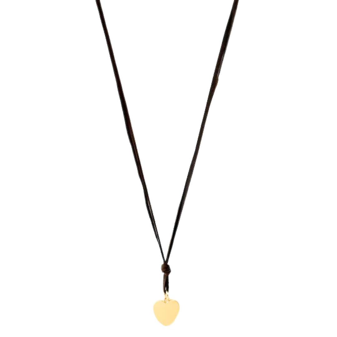 Long Chocolate Suede With Heart Pendant Necklace