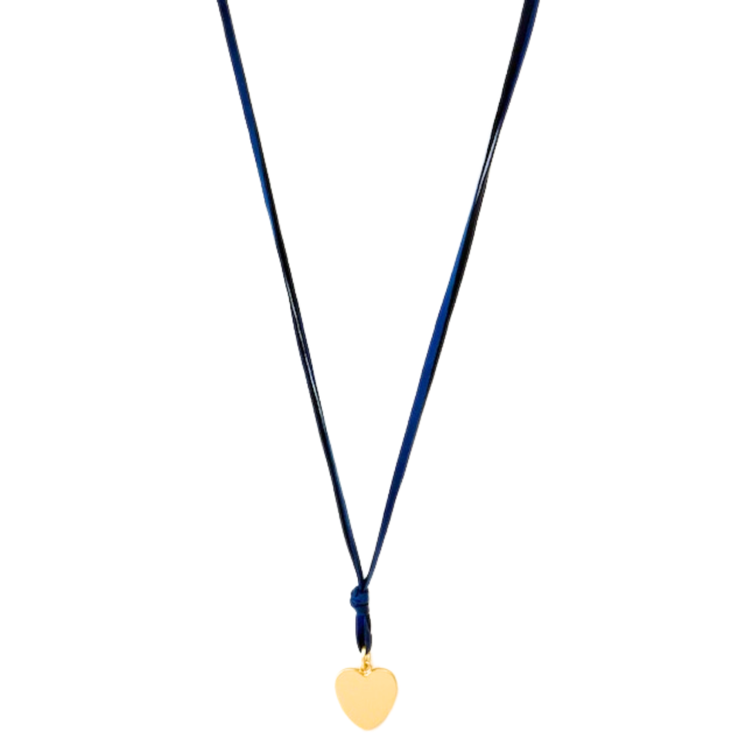 Long Navy Suede With Heart Pendant Necklace