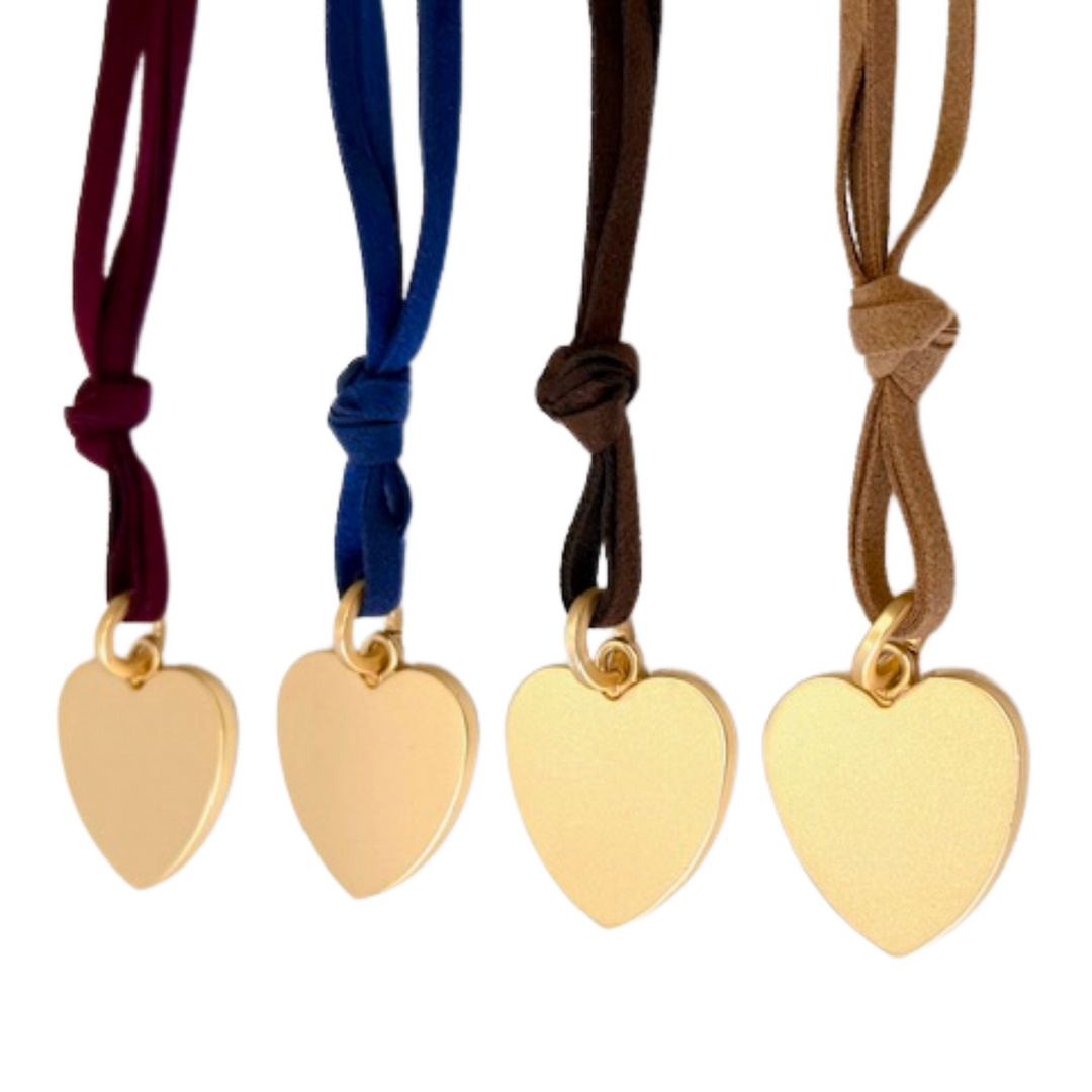 Long Navy Suede With Heart Pendant Necklace