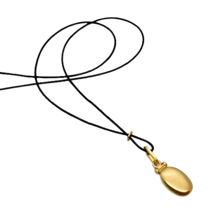Matte Gold Pillow Style Pendant On 36" Navy Color Linen Cord