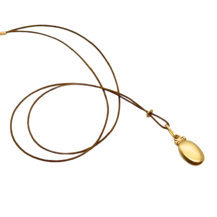 Matte Gold Pillow Style Pendant On 36" Bronze Linen Cord