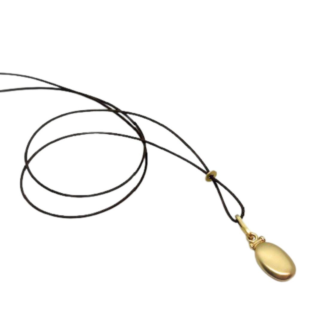 Matte Gold Pillow Style Pendant On 36" Chocolate Color Linen Cord