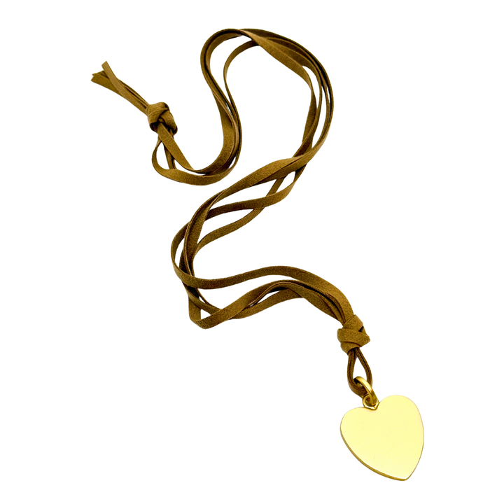 Long Bronze Suede With Heart Pendant Necklace