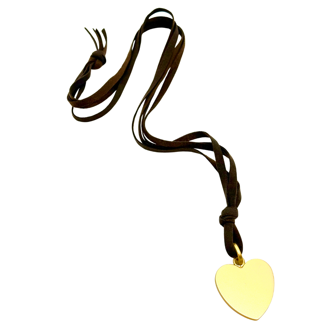 Long Chocolate Suede With Heart Pendant Necklace