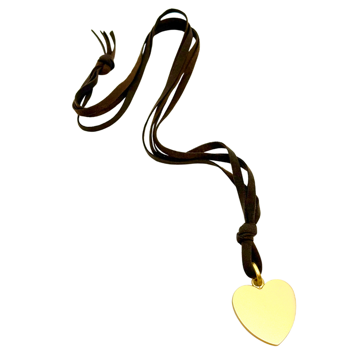 Long Chocolate Suede With Heart Pendant Necklace