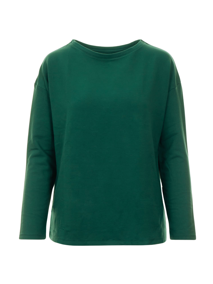 Women'S French Terry Semi Relaxed Long Sleeve Boatneck - Dark Green