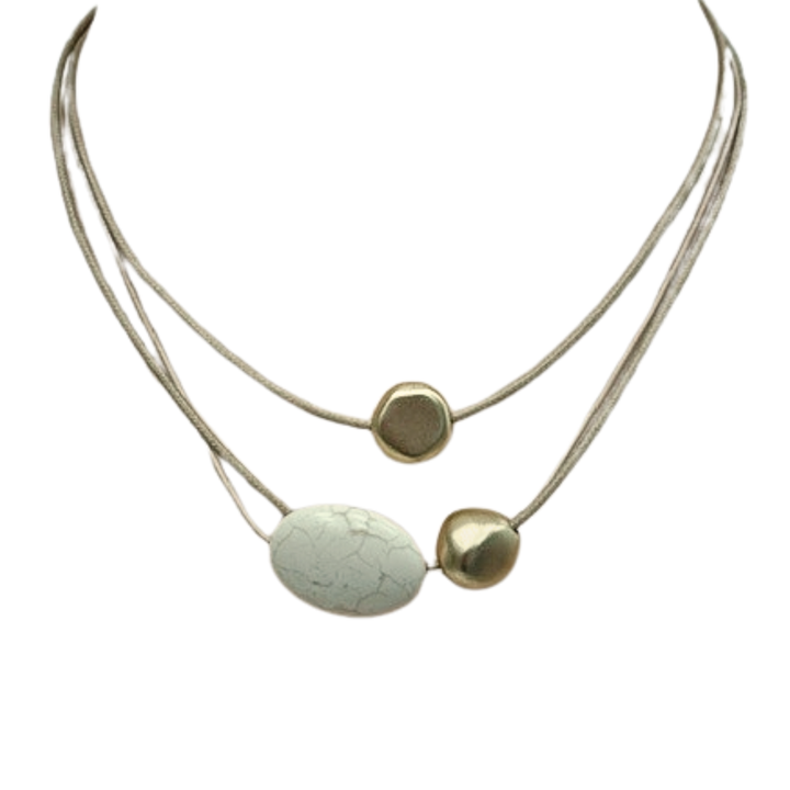 White Magnesite And Matte Gold Necklace