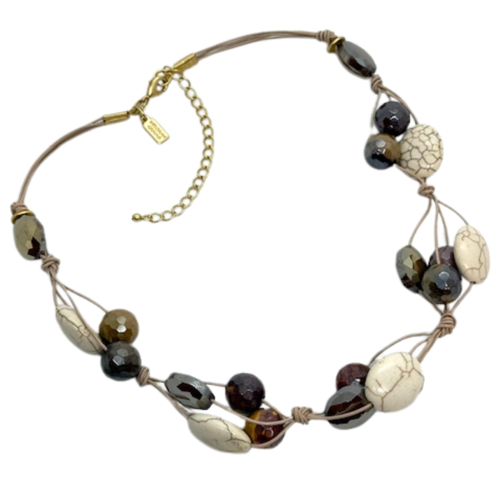 White Magnesite, Mookaite and Mocha Velvet Crystal Woven Necklace