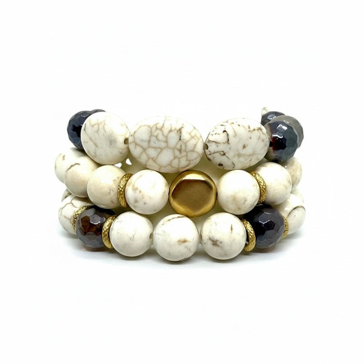 White Magnesite and Mookaite Stretch Bracelet