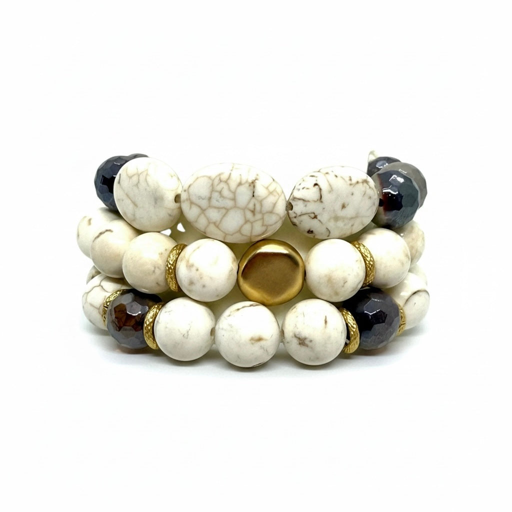 Oval White Magnesite and Mookaite Bracelet