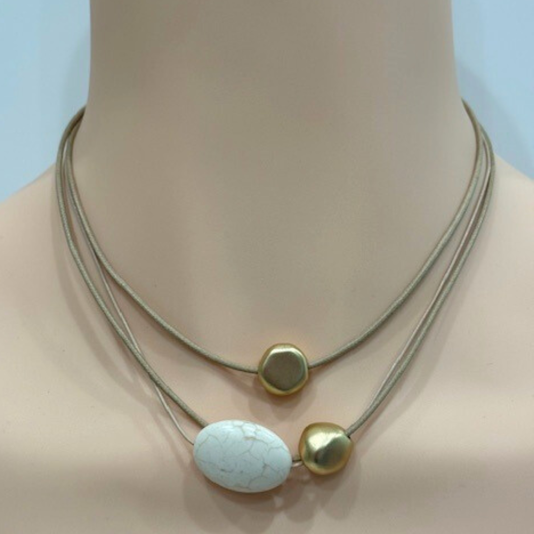 White Magnesite And Matte Gold Necklace