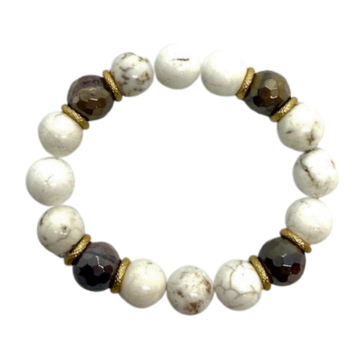 White Magnesite and Mookaite Stretch Bracelet