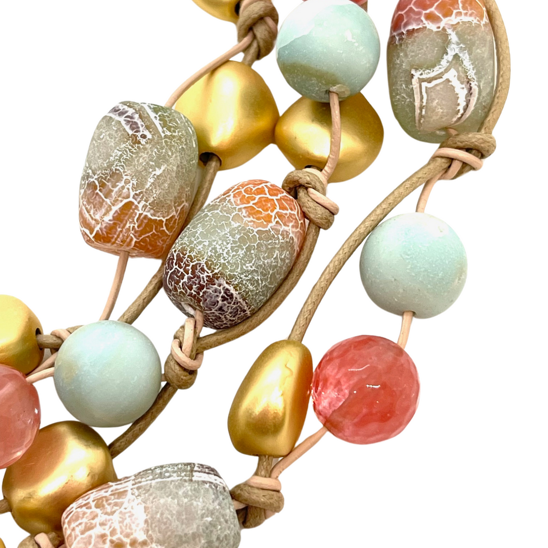 Watermelon Quartz With Fire Agate and Amazonite Torsade