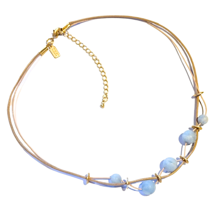 Matte Aquamarine and Matte Gold Disk Necklace