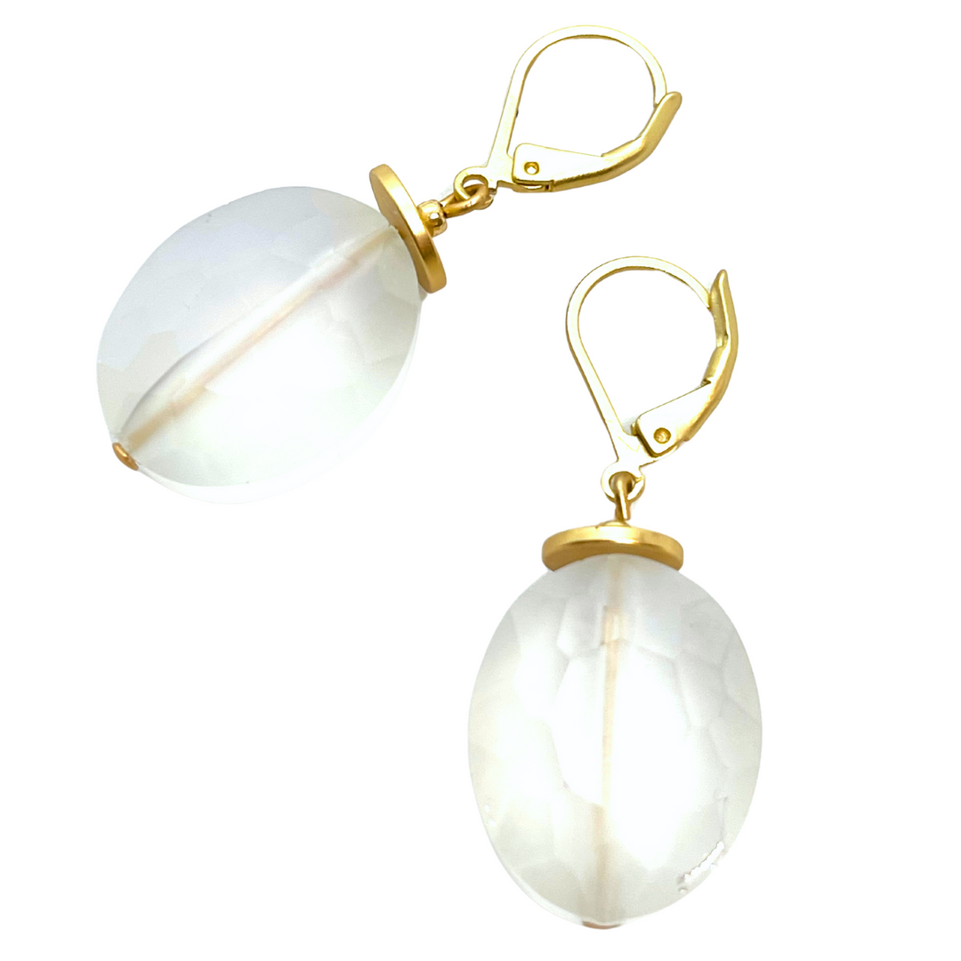 Matte White Faceted Crystal Earrings