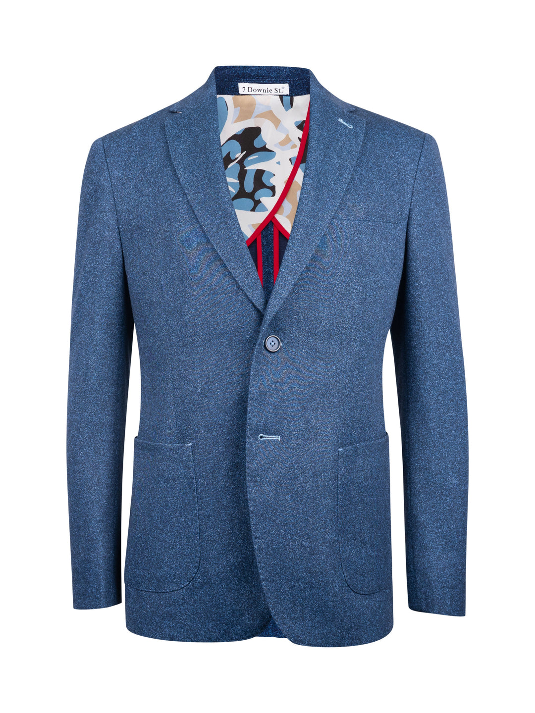 Ludlow blue Donegal print sport coat fabric detail