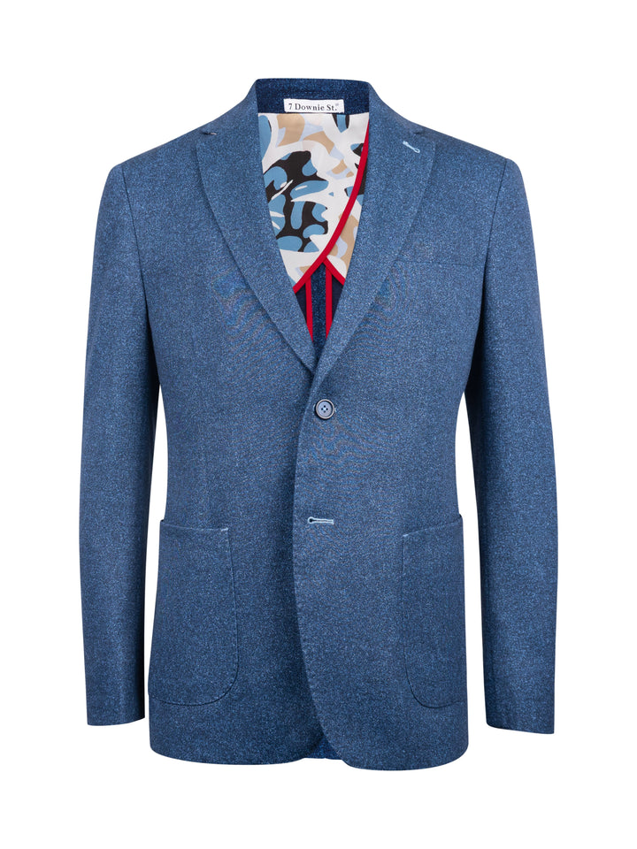 Ludlow blue Donegal print sport coat fabric detail