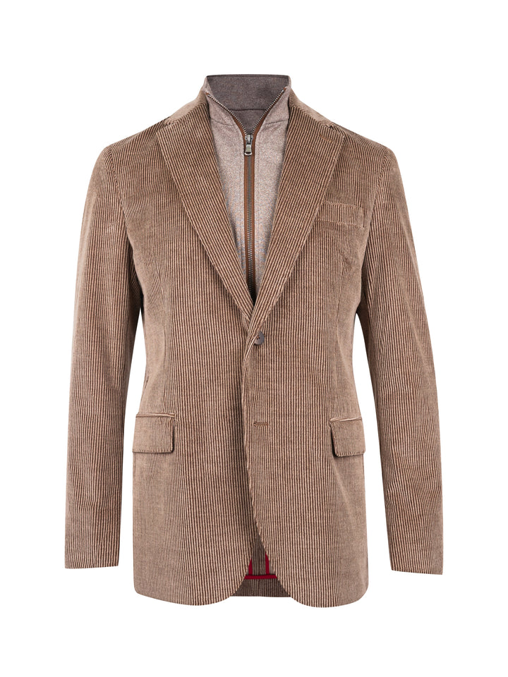 Brown corduroy blazer with zip-up bib insert