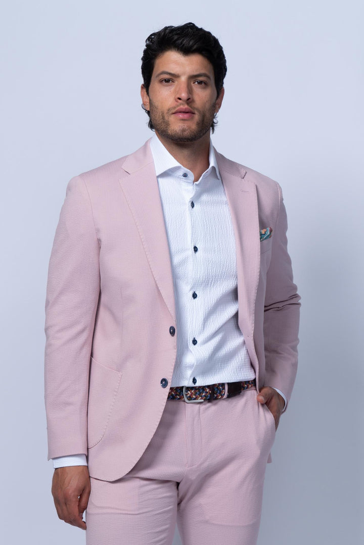 Meridian Pink Cotton Stretch Seersucker