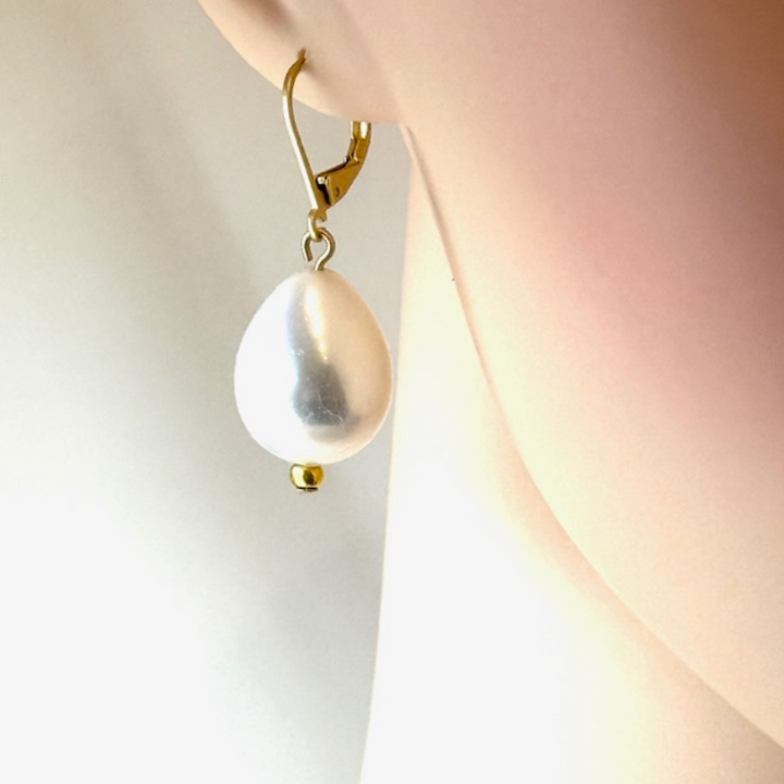 Teardrop Pearl Leverback Earrings