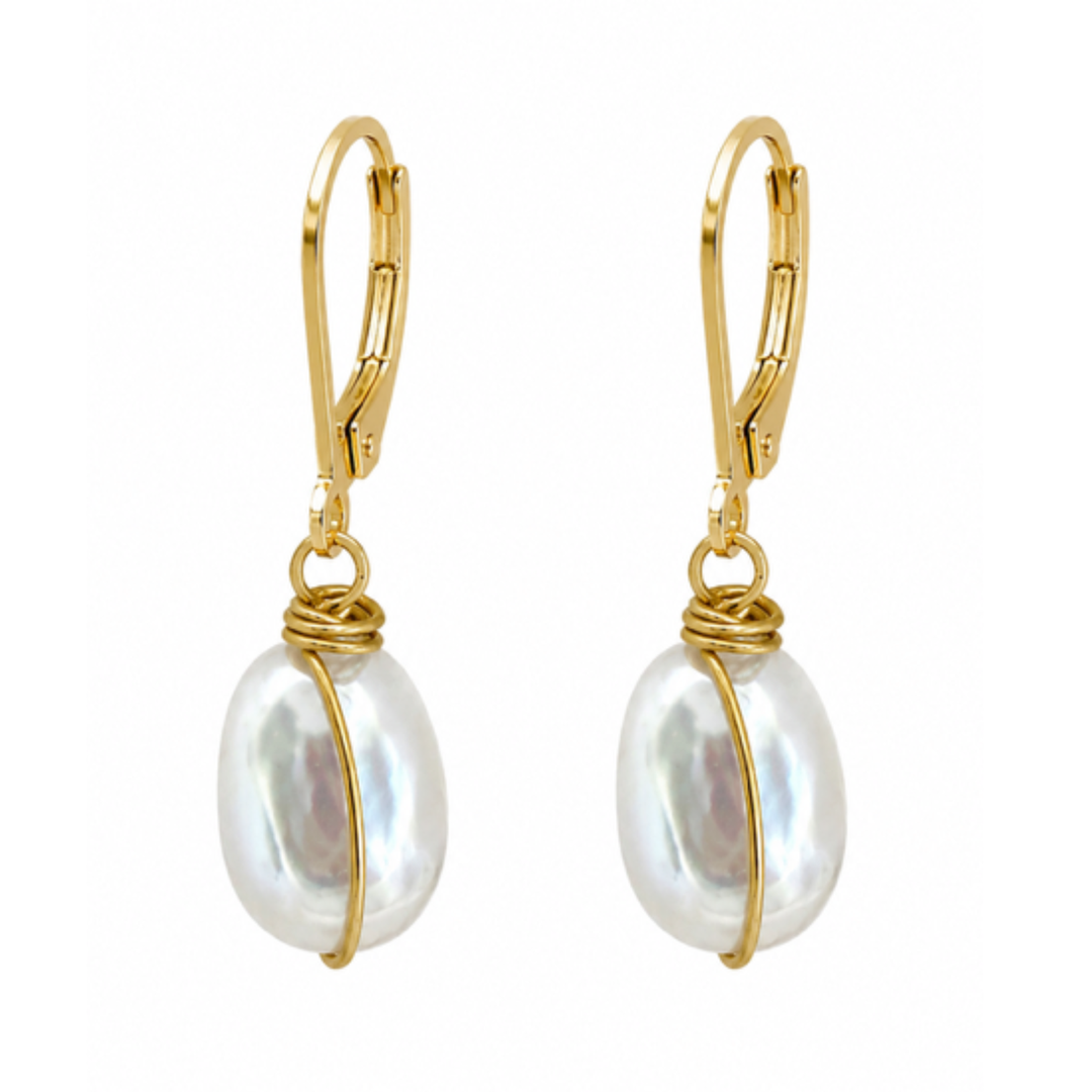 Mother Of Pearl Pearl With Gold Wrap Earring
