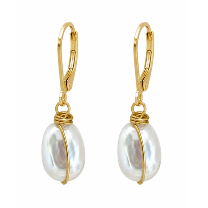 Mother Of Pearl Pearl With Gold Wrap Earring