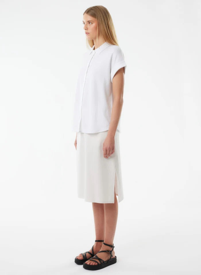 Stretch Linen Short Sleeve Shirt With Rolled Cuff