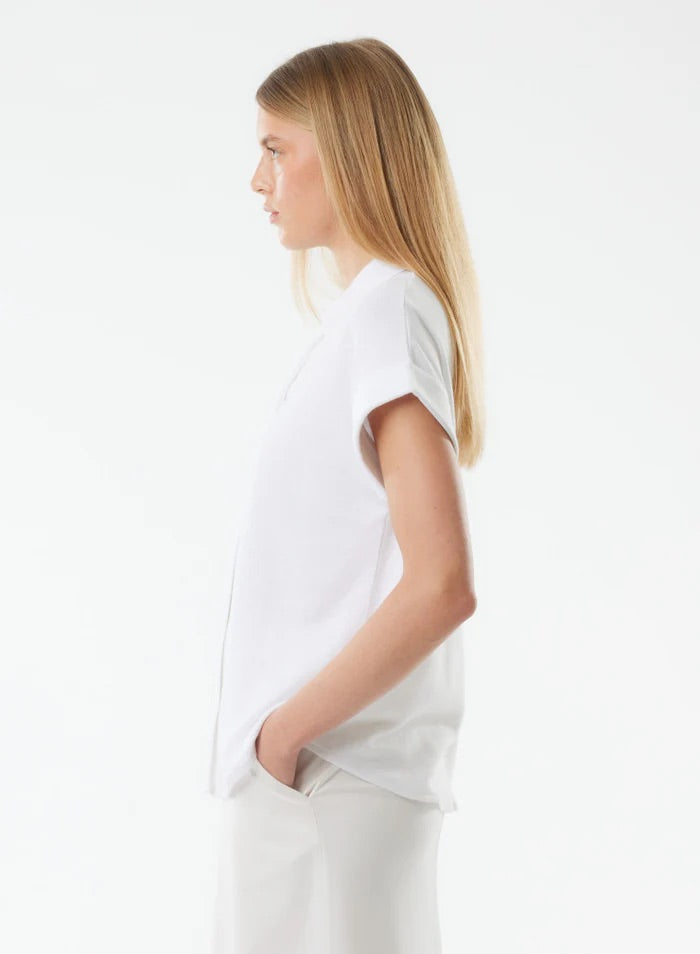 Stretch Linen Short Sleeve Shirt With Rolled Cuff