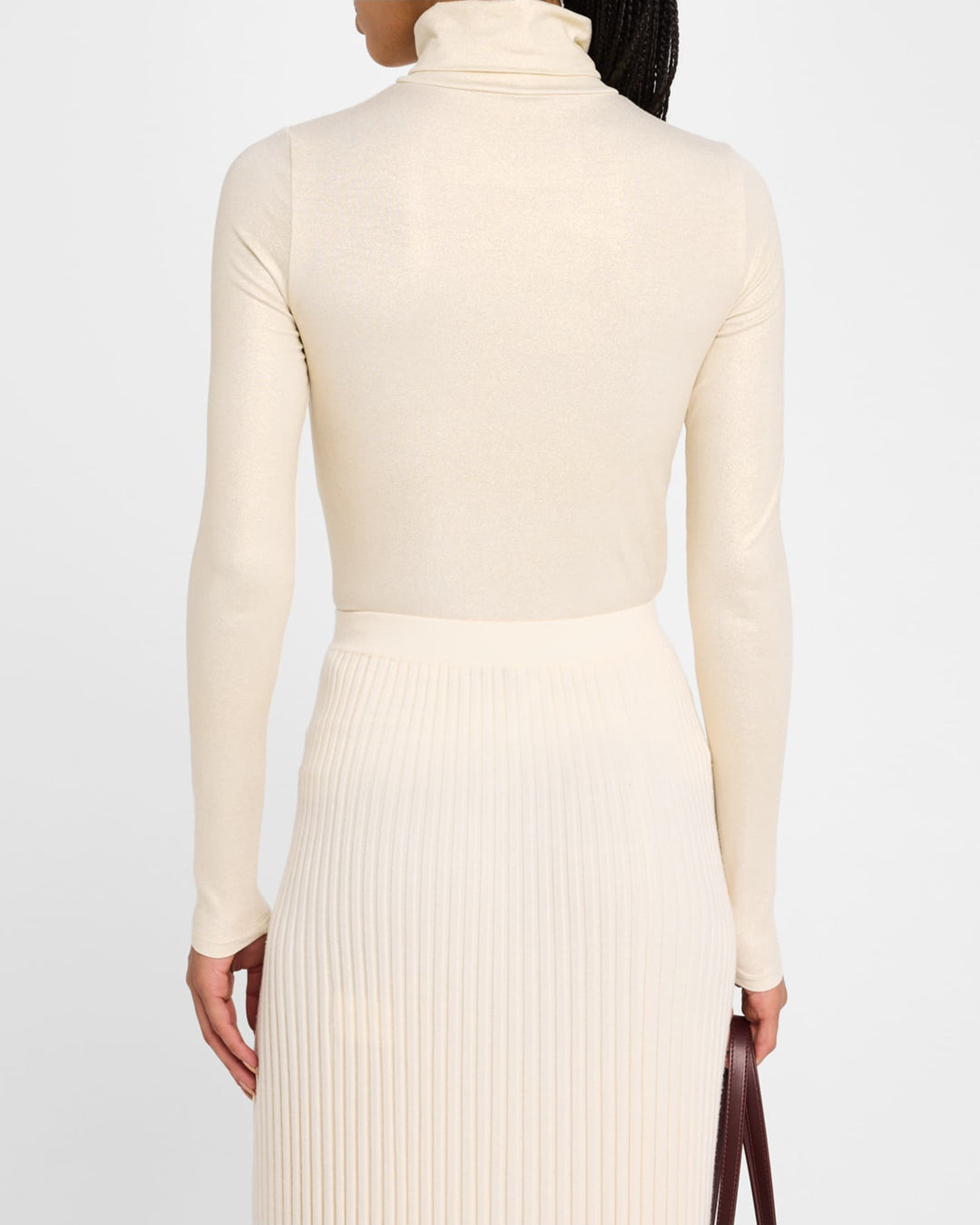 Soft Touch Lurex Metallic Turtleneck Top - Blanc