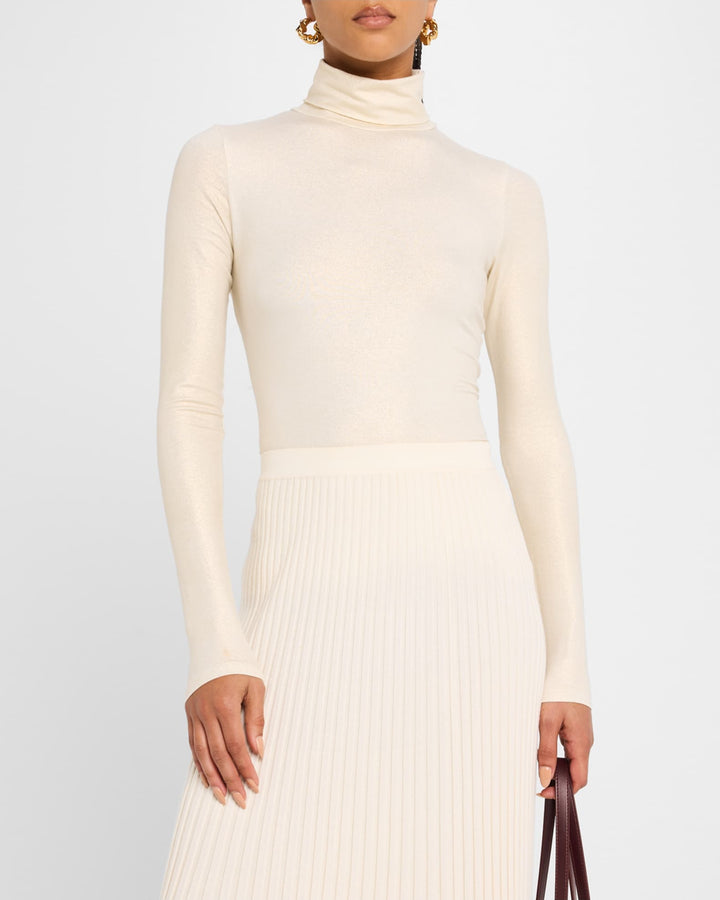 Soft Touch Lurex Metallic Turtleneck Top - Blanc