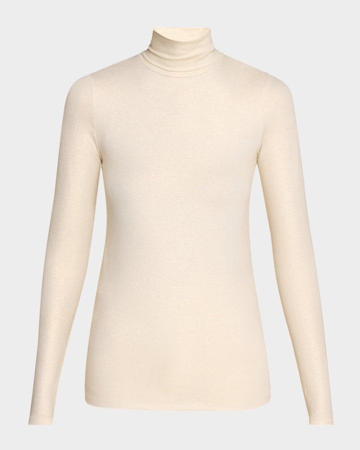 Soft Touch Lurex Metallic Turtleneck Top - Blanc