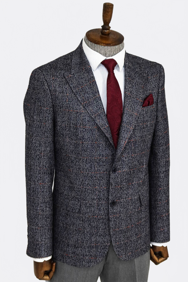 Checked Navy Blue Men Blazer - Wessi